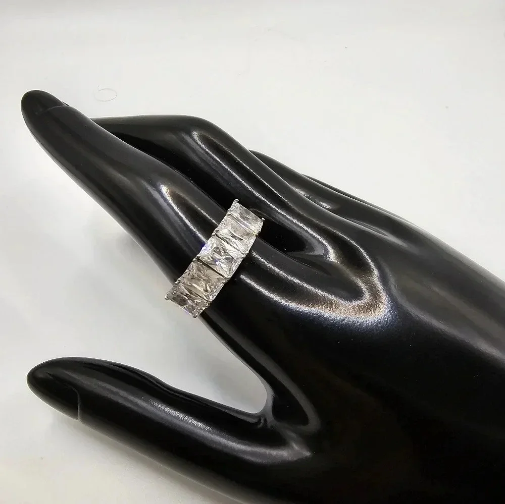Sterling Silver Cubic Zirconia Wedding Band Emerald Cut sizes 10